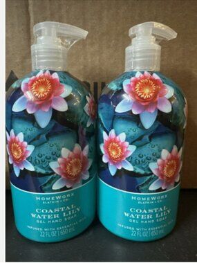 HomeWorx by Slatkin + Co. S/2 22oz Gel Hand Soap-Coastal Water Lily-NEW-H536138
